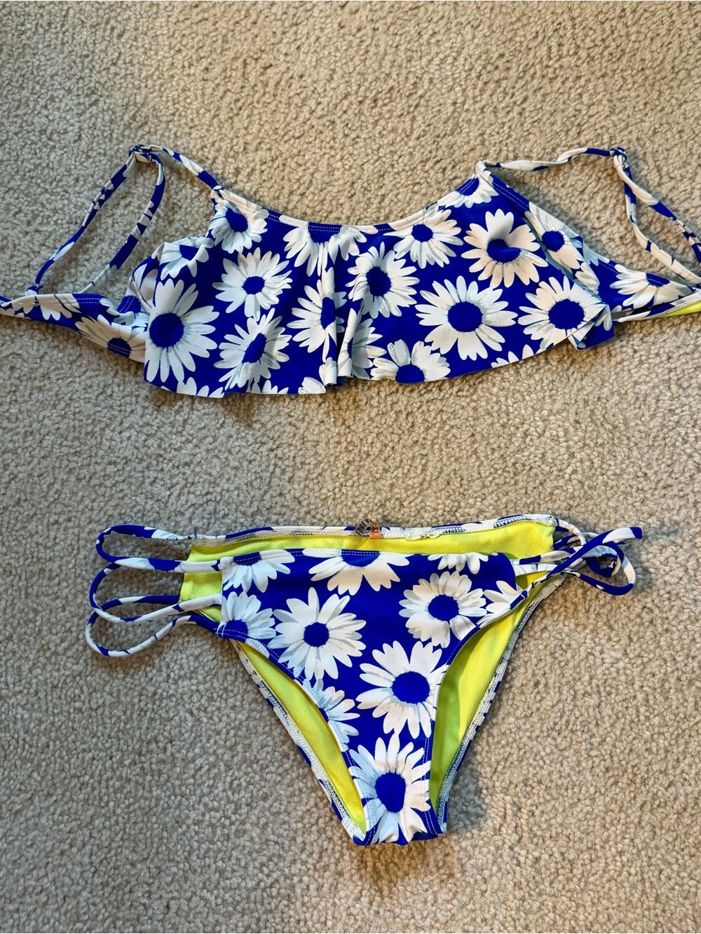 Forever 21 Blue Daisy Print Bikini with Yellow Accent
